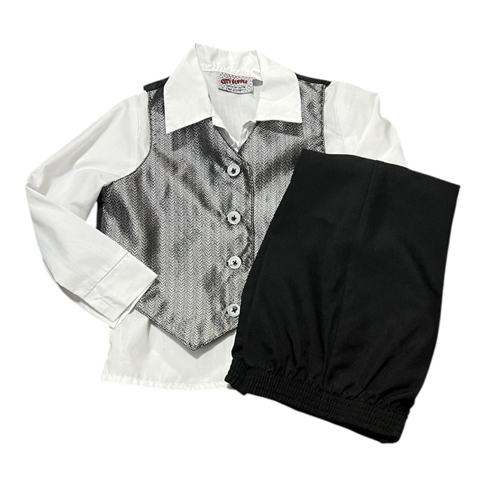 City Supply Silver Vest White Long Sleeve Shirt and Black Pants Set Boys 4 T